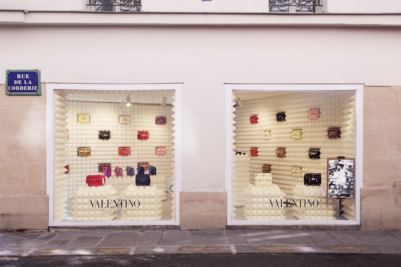 A pop-up shop featuring Valentino Garavani Roman Stud bags in Paris. Courtesy.