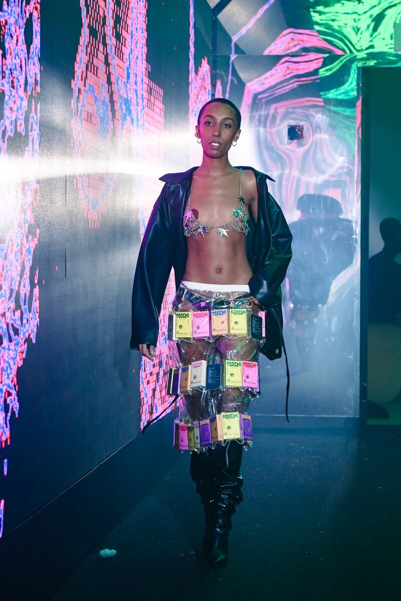 One look at Sundae School's show included a translucent skirt with pockets for the brand's edibles.