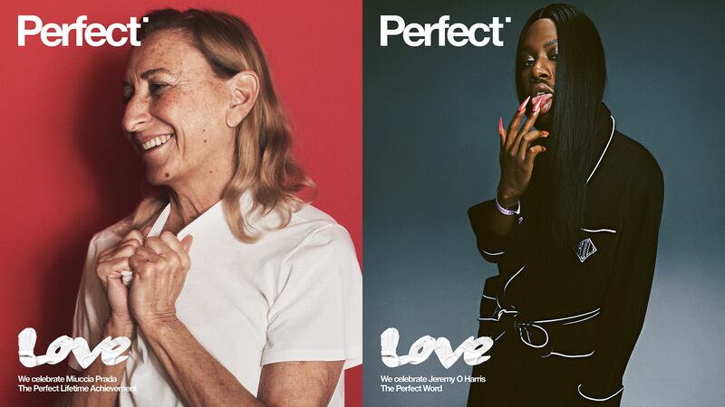 Miuccia Prada and Jeremy O. Harris on the cover of Perfect Magazine, Issue 3.