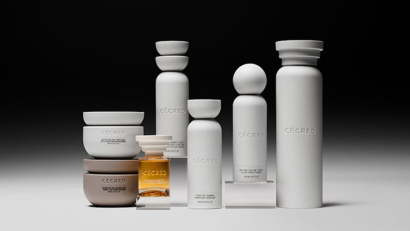Seven containers of products from Beyoncé's new hair care brand Cécred.