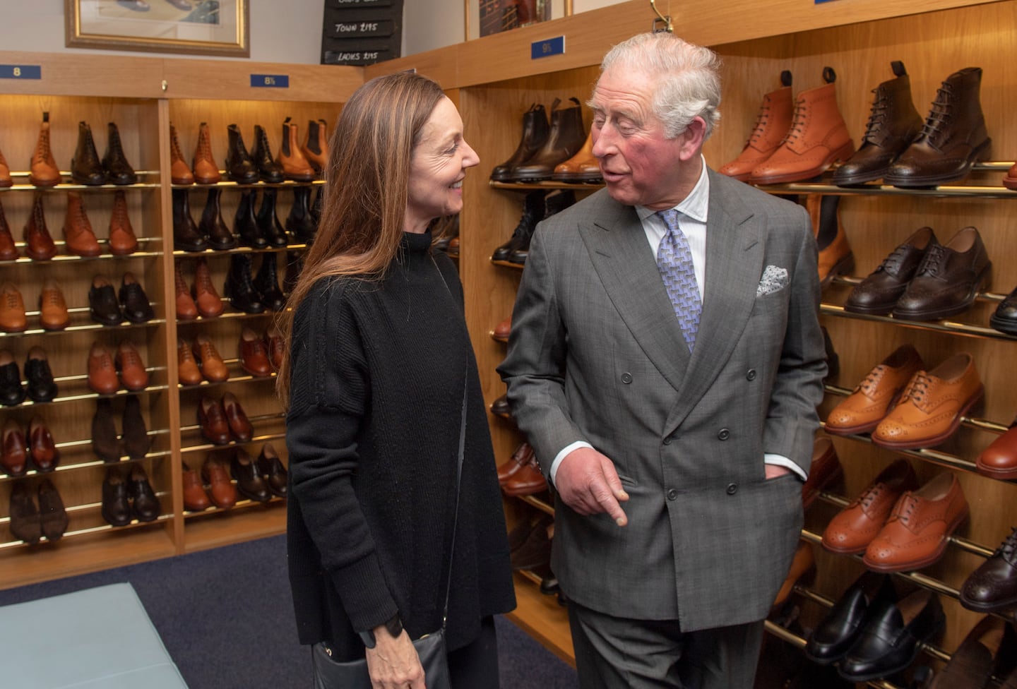 Prince Charles, Prince of Wales visiting shoemaker Tricker's.