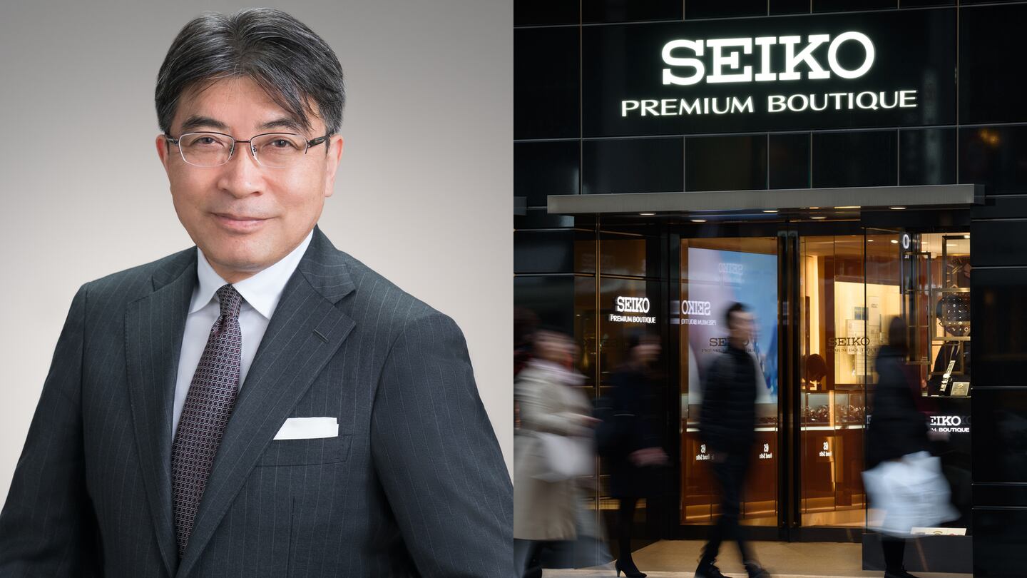 Seiko president Akio Naito; a Seiko store in the Ginza district of Tokyo, Japan. Seiko; Getty Images.