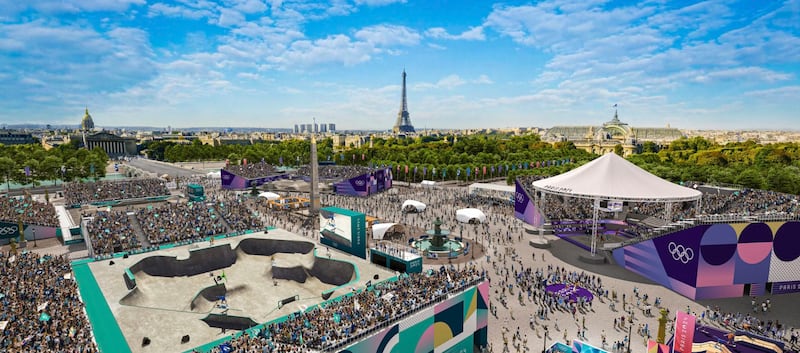 A rendering of the skate and BMX park that will shut down Paris' Place de la Concorde square.