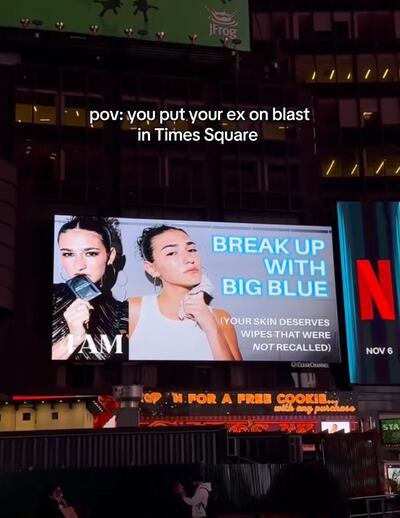 4AM Skin advertised its makeup wipes on a Times Square billboard in November 2025.