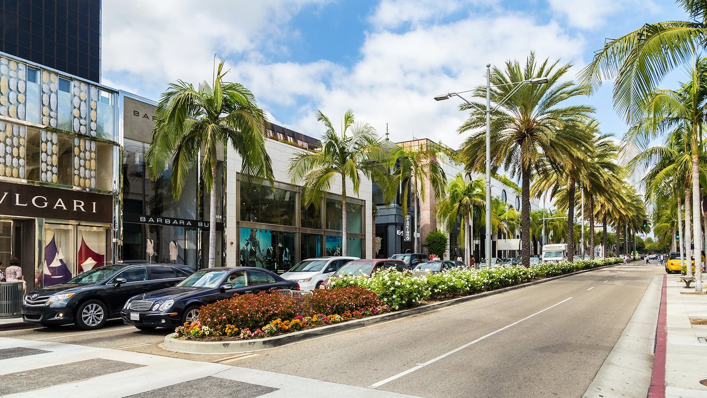 Designer brand stores on Rodeo Drive.