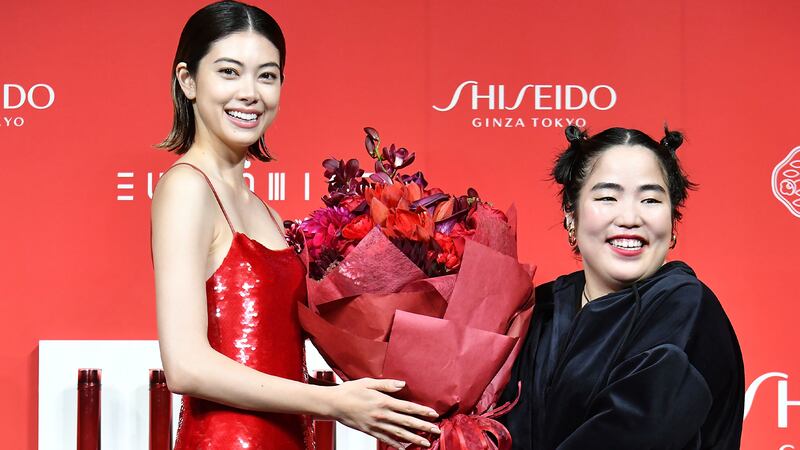 Model Hikari Mori and comedian Yuriyan Retriever attend the Shiseido Brand Ambassador announcement press conference on January 11, 2023 in Tokyo, Japan.