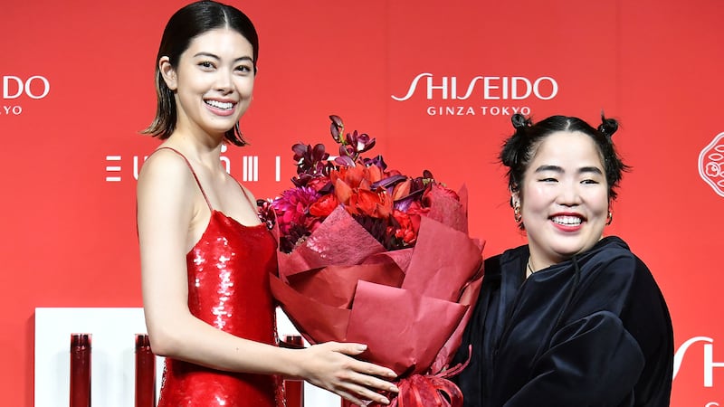 Model Hikari Mori and comedian Yuriyan Retriever attend the Shiseido Brand Ambassador announcement press conference on January 11, 2023 in Tokyo, Japan.