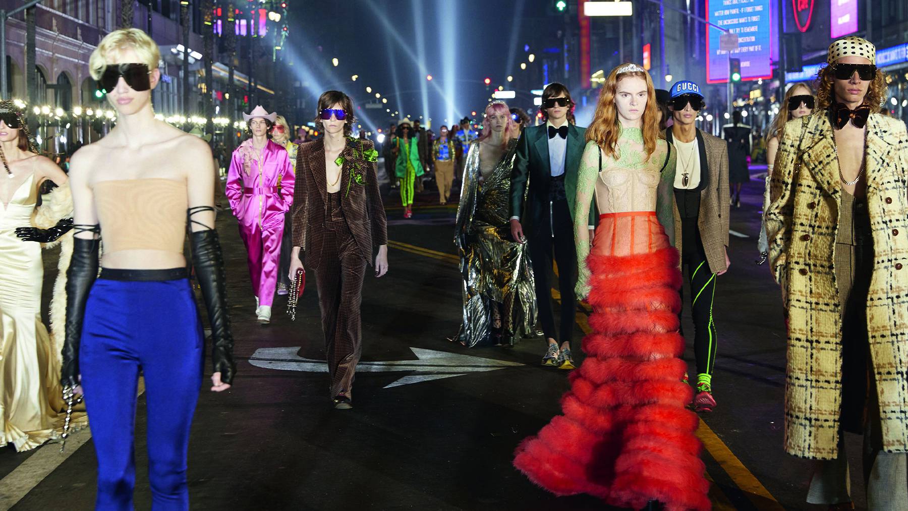Models walk the runway during Gucci's "Love Parade" show in Los Angeles. Cosimo Sereni.