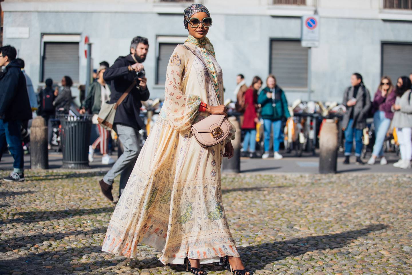 Halima Aden at the Etro show during Milan Fashion Week Autumn/Winter 2020. Getty Images.