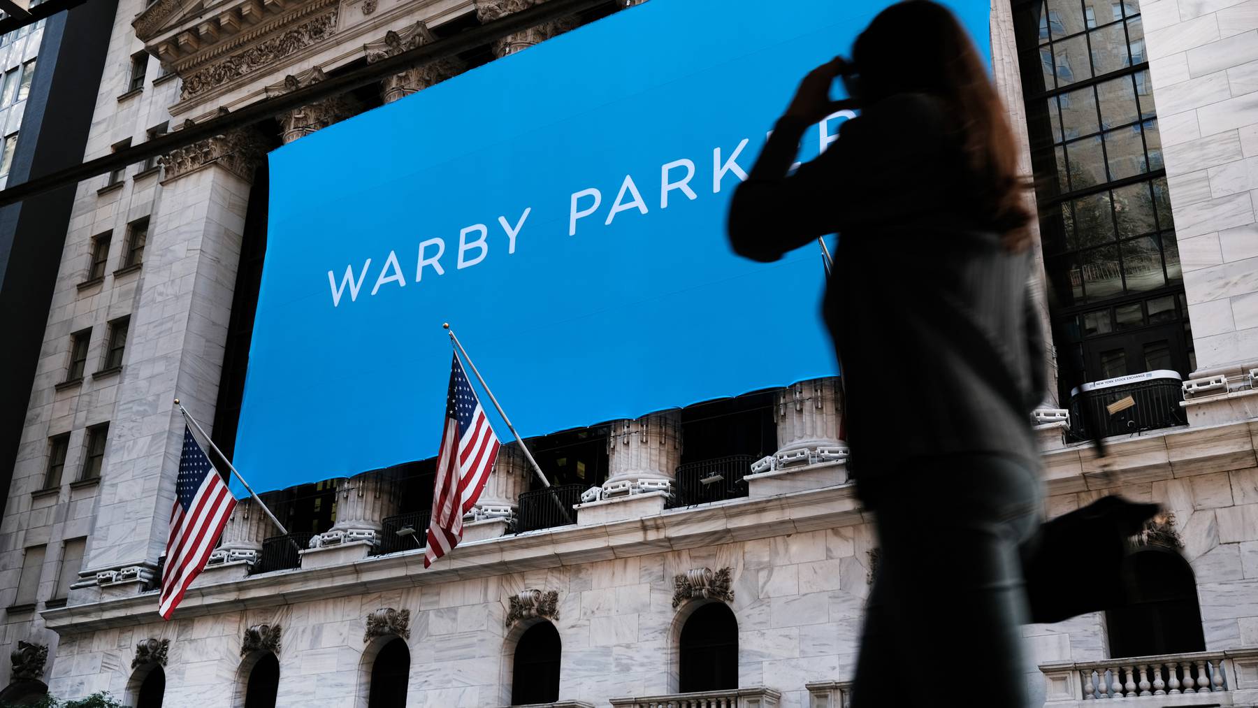Warby Parker makes its debut via a direct listing on the stock market on September 29, 2021 in New York City.