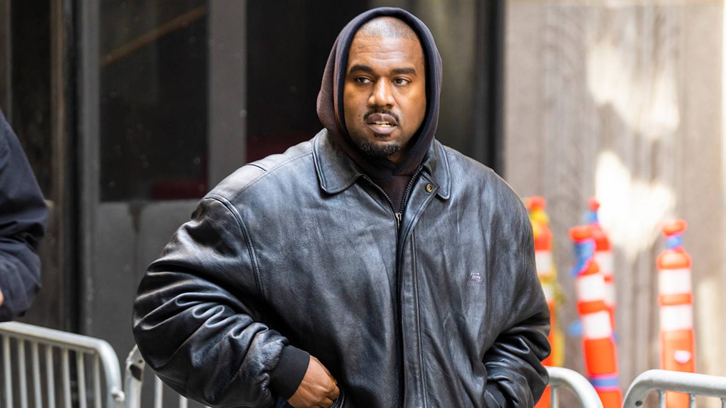 Kanye West arrives at the Balenciaga show in New York. The musician recently aired grievances with his Yeezy brand's partners, Adidas and Gap.